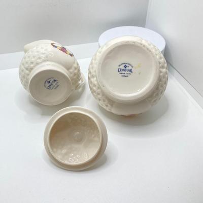 LOT 128: Donegal Ireland Parian China (Millennium 2000 Ad) Claddagh Teapot with Cream and Sugar Bowls