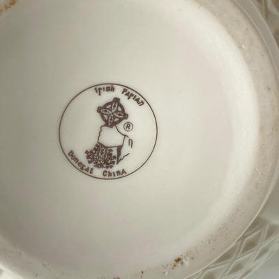 LOT 128: Donegal Ireland Parian China (Millennium 2000 Ad) Claddagh Teapot with Cream and Sugar Bowls