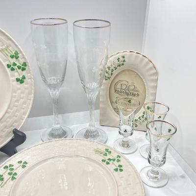 LOT 130: Celtic Classics Dinnerware, Porcelain Picture Frame and Glasses