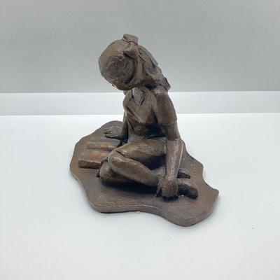 LOT 135: Hamilton Greenfield Manor Mantle Clock and Signed and Numbered 8 of 100 Bronze Statue of Girl Reading by Artist Nancy