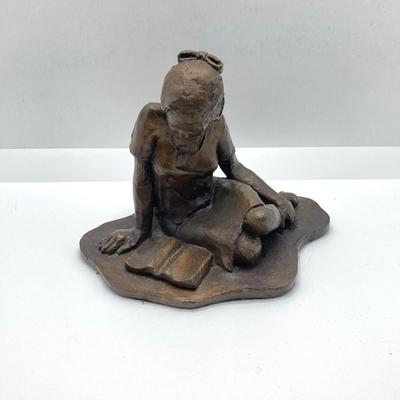 LOT 135: Hamilton Greenfield Manor Mantle Clock and Signed and Numbered 8 of 100 Bronze Statue of Girl Reading by Artist Nancy