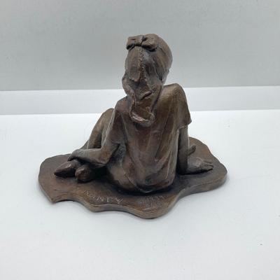LOT 135: Hamilton Greenfield Manor Mantle Clock and Signed and Numbered 8 of 100 Bronze Statue of Girl Reading by Artist Nancy
