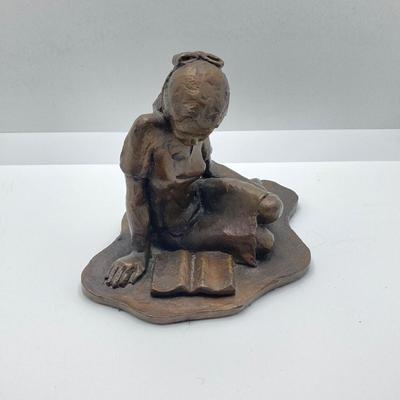 LOT 135: Hamilton Greenfield Manor Mantle Clock and Signed and Numbered 8 of 100 Bronze Statue of Girl Reading by Artist Nancy