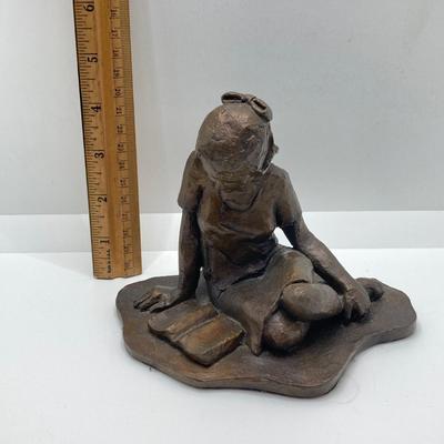 LOT 135: Hamilton Greenfield Manor Mantle Clock and Signed and Numbered 8 of 100 Bronze Statue of Girl Reading by Artist Nancy