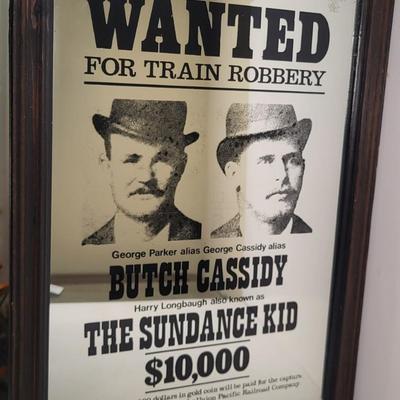 LOT 138: Framed Mirror Replica of Butch Cassidy and the Sundance Kid Wanted Poster