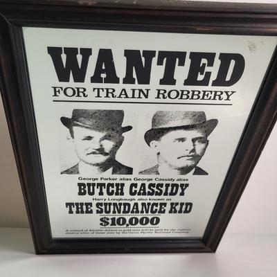 LOT 138: Framed Mirror Replica of Butch Cassidy and the Sundance Kid Wanted Poster