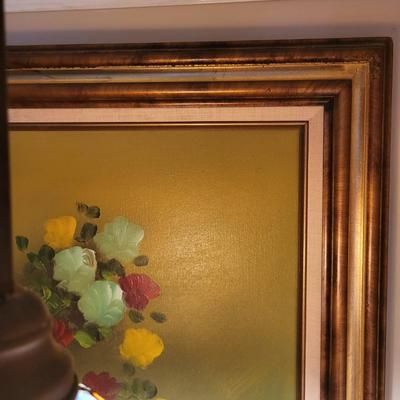 LOT 148: Framed Flowers & Vase Still-Life Oil Painting by Nancy Lee