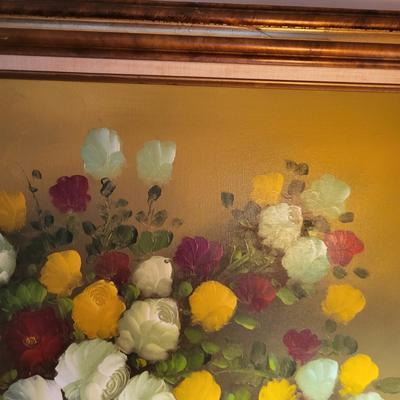 LOT 148: Framed Flowers & Vase Still-Life Oil Painting by Nancy Lee