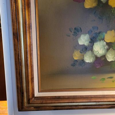 LOT 148: Framed Flowers & Vase Still-Life Oil Painting by Nancy Lee
