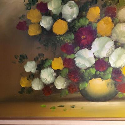 LOT 148: Framed Flowers & Vase Still-Life Oil Painting by Nancy Lee
