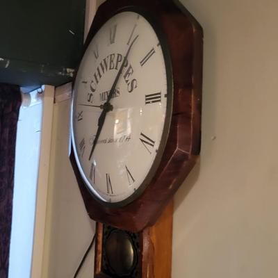 LOT 149: Vintage Schweppes Mixers Wooden Electric Pendulum Clock