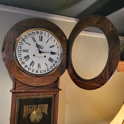 LOT 150: Vintage Regulator School-House Style Wall Clock by H-T Clockmakers