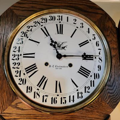 LOT 150: Vintage Regulator School-House Style Wall Clock by H-T Clockmakers