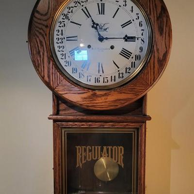 LOT 150: Vintage Regulator School-House Style Wall Clock by H-T Clockmakers