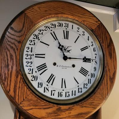LOT 150: Vintage Regulator School-House Style Wall Clock by H-T Clockmakers