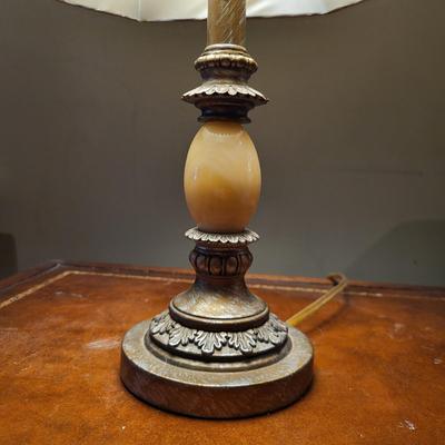 LOT 151: Matching Pair of Square and Drum Style End Tables with Table Lamp