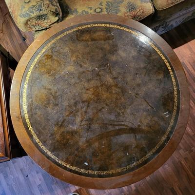 LOT 151: Matching Pair of Square and Drum Style End Tables with Table Lamp