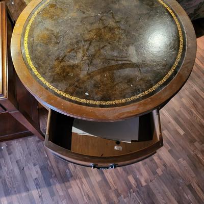 LOT 151: Matching Pair of Square and Drum Style End Tables with Table Lamp