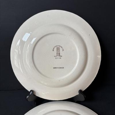 LOT 154: Vintage Bertson House New York Christmas Tree Plates 8” Set of 4, Lenox "Winter Greetings" Votive Candle Holders:...