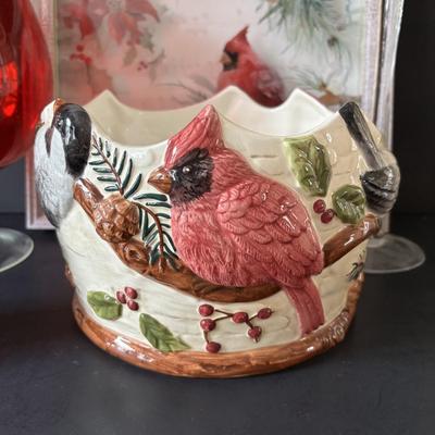 LOT 157: Believe Blocks, Cardinal Wall Art, Lefton Plate, St Nicholas Square 1999 Cardinal Bowl & More