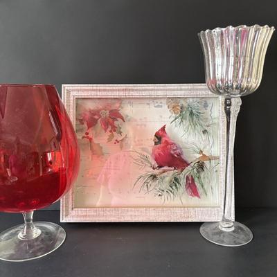 LOT 157: Believe Blocks, Cardinal Wall Art, Lefton Plate, St Nicholas Square 1999 Cardinal Bowl & More