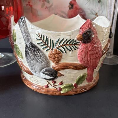 LOT 157: Believe Blocks, Cardinal Wall Art, Lefton Plate, St Nicholas Square 1999 Cardinal Bowl & More