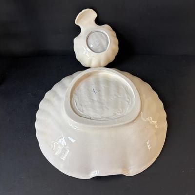 LOT 158: At the Beach Collection: Lifeguard Chair Accent Lamp, Staine Glass Candle Holder Scalloped Shell Chip n Dip Bowl & More