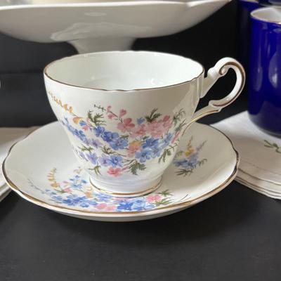 LOT 160: Lenox, Brass Pillar Candle Holder w/Snuffer, Gevalia Kaffe Mugs, Regency Floral Teacup & More