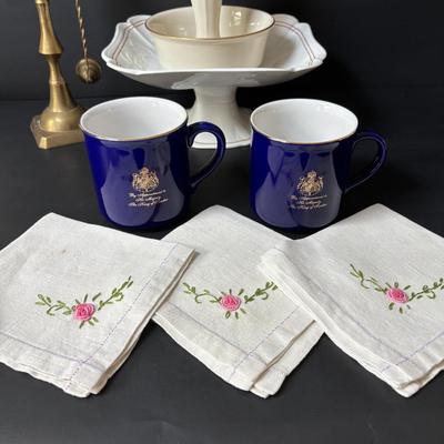 LOT 160: Lenox, Brass Pillar Candle Holder w/Snuffer, Gevalia Kaffe Mugs, Regency Floral Teacup & More