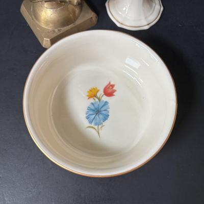 LOT 160: Lenox, Brass Pillar Candle Holder w/Snuffer, Gevalia Kaffe Mugs, Regency Floral Teacup & More