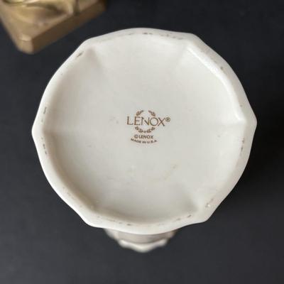 LOT 160: Lenox, Brass Pillar Candle Holder w/Snuffer, Gevalia Kaffe Mugs, Regency Floral Teacup & More