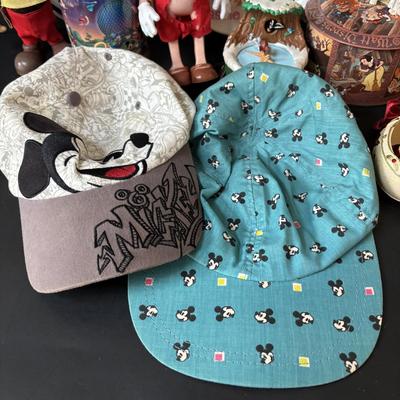 LOT 162: Lassie Melmac Dinnerware Plate, Walt Disney Productions Mickey Mouse & Pinocchio Dolls, Disney Hats, Mug, Ornaments & More