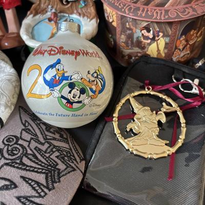LOT 162: Lassie Melmac Dinnerware Plate, Walt Disney Productions Mickey Mouse & Pinocchio Dolls, Disney Hats, Mug, Ornaments & More