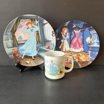 LOT 163: Cinderella Mug & Plate Collection along with Mickey & Minnie Mouse Mugs