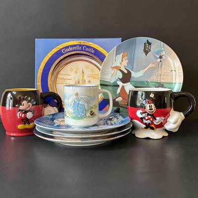 LOT 163: Cinderella Mug & Plate Collection along with Mickey & Minnie Mouse Mugs