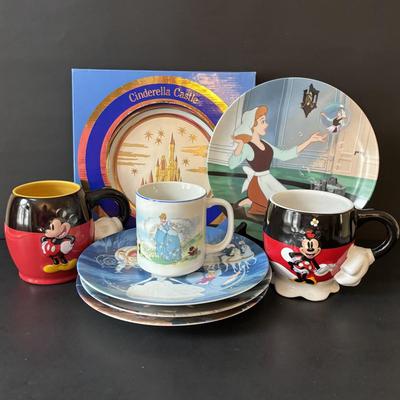 LOT 163: Cinderella Mug & Plate Collection along with Mickey & Minnie Mouse Mugs