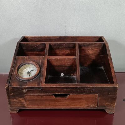 LOT 171: Wood Desk Organizer with Framed Art, Picture Frames & More