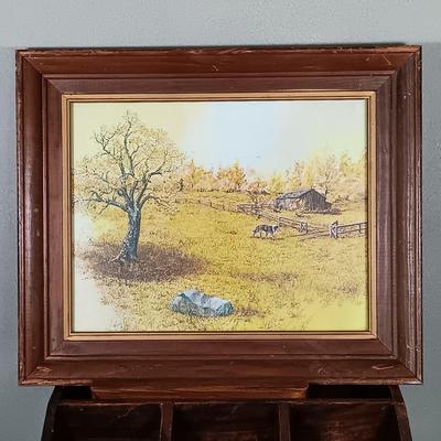 LOT 171: Wood Desk Organizer with Framed Art, Picture Frames & More