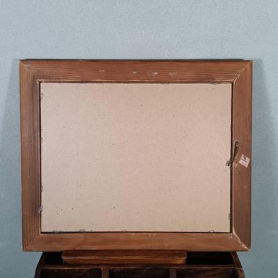 LOT 171: Wood Desk Organizer with Framed Art, Picture Frames & More