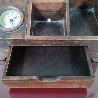 LOT 171: Wood Desk Organizer with Framed Art, Picture Frames & More