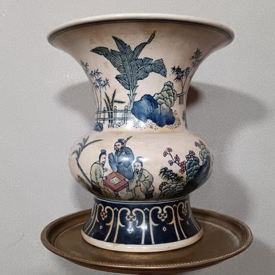 LOT 175: Metal and Pottery Plant Containers with Brass Plant Stand