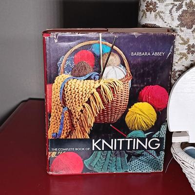LOT 179: Crafting Collection- Knitting Needle Holder, Sewing Notions, Fabric Remnants & More