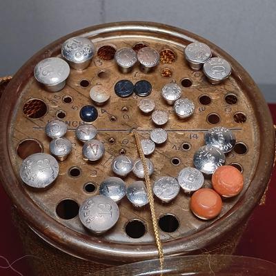 LOT 179: Crafting Collection- Knitting Needle Holder, Sewing Notions, Fabric Remnants & More