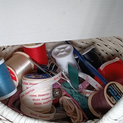LOT 179: Crafting Collection- Knitting Needle Holder, Sewing Notions, Fabric Remnants & More