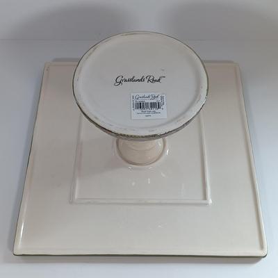 LOT 183: Grasslands Road Cake Stand, Glass Napkin Rings, Marble Salt and Pepper Shakers & More