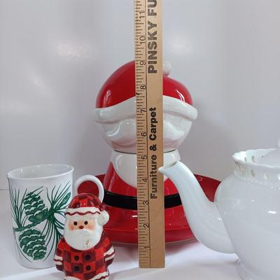 LOT 188: Department 56 Santa Bowl, Godiva Mugs, Christmas Pancake Molds & More
