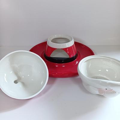 LOT 188: Department 56 Santa Bowl, Godiva Mugs, Christmas Pancake Molds & More