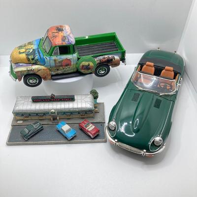 LOT 191: The Danbury Mint Mort Kuntsler 1953 Chevrolet Farmer's Pickup, 1971 Jaguar E-Type Diecast Toy Car and The Danbury Mint...