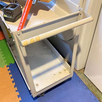 LOT 194: Metal Rolling Utility Cart with Tools - Vise, Craftsman, Ryobi Inclluded