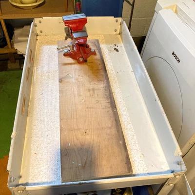 LOT 194: Metal Rolling Utility Cart with Tools - Vise, Craftsman, Ryobi Inclluded